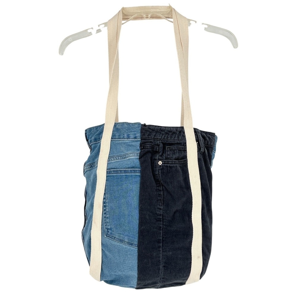 Patchwork Denim Tote Bag Upcycled Jeans Corduroy Boho Indie Handmade Large - Picture 2 of 7